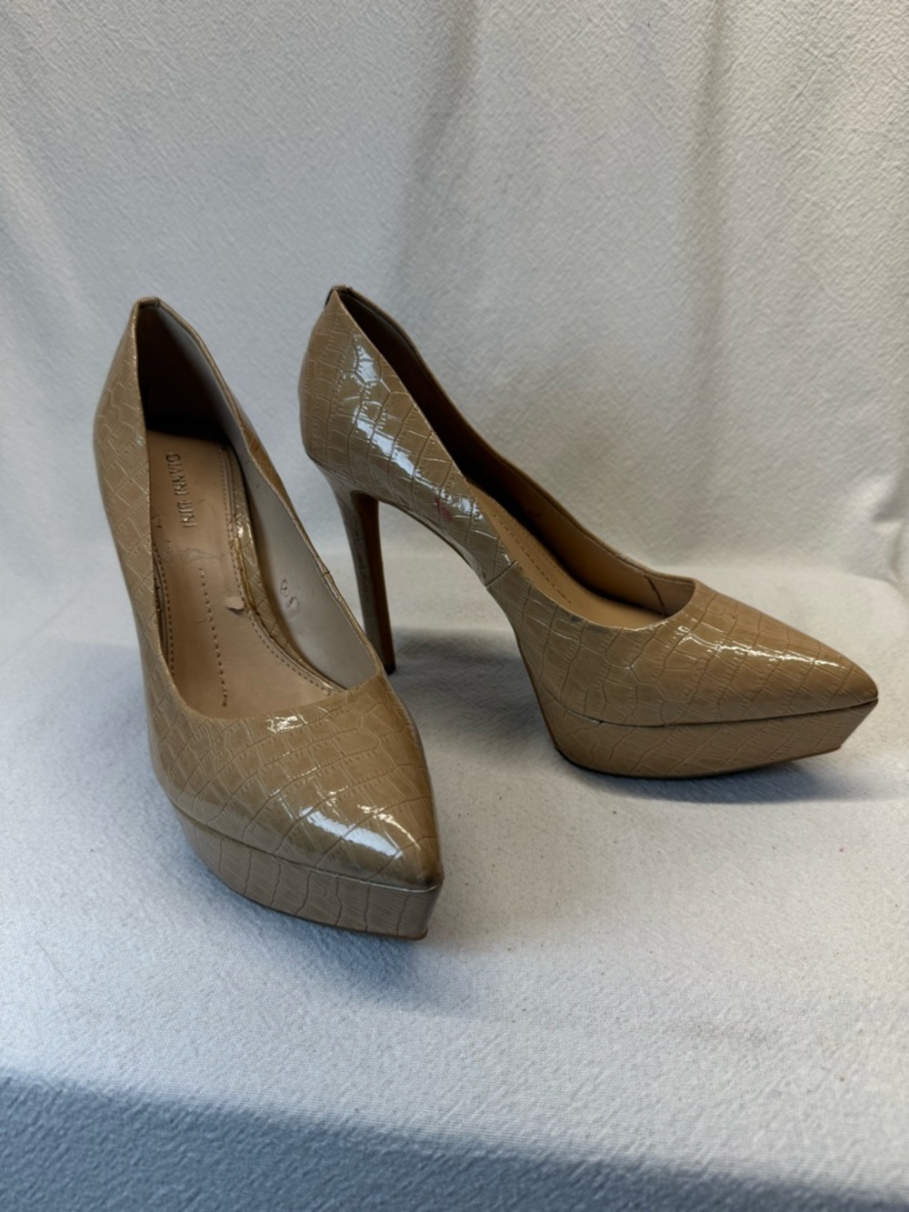 “Legs For Miles”Pointed Toe Nude Croc-Embossed Platform Pumps Gianni Bini